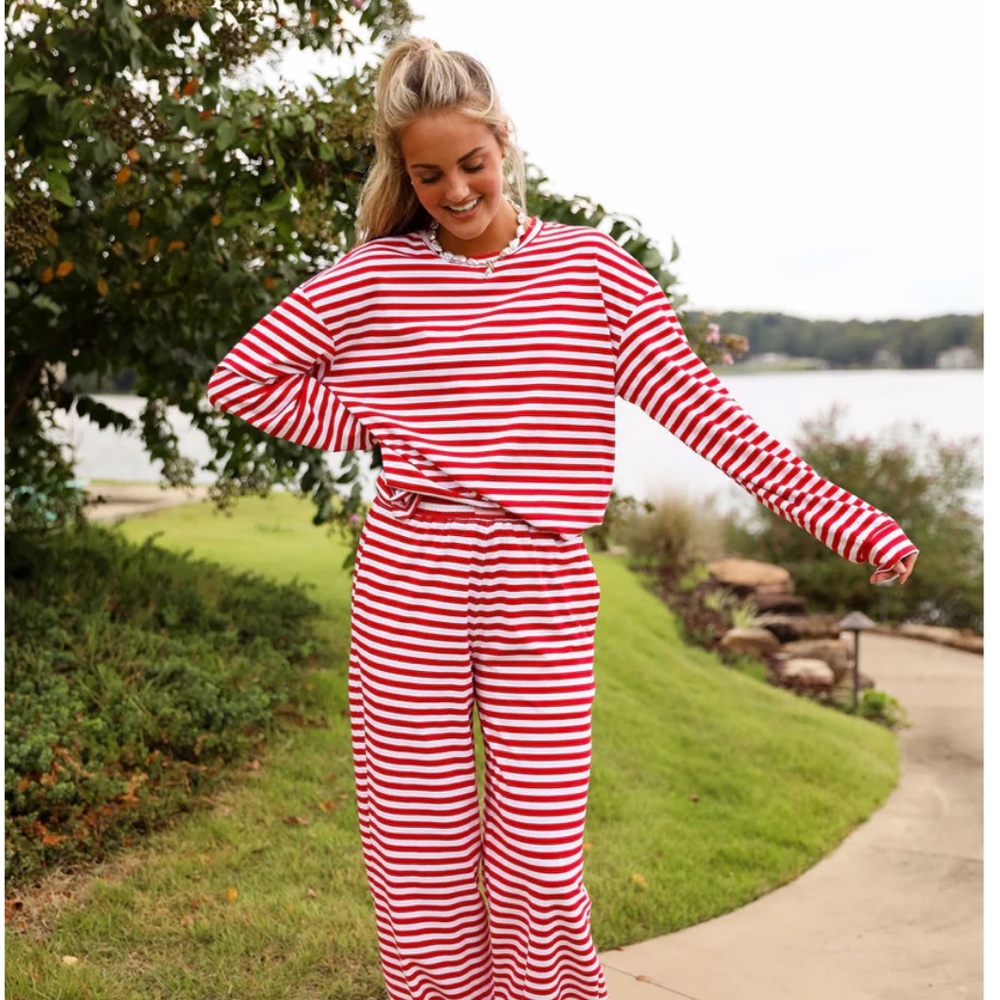 Red and White Striped Long Sleeve Tee